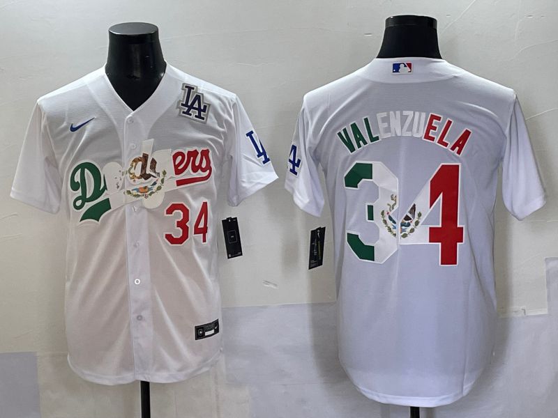 Men 2025 Los Angeles Dodgers 34 Valenzuela White Nike MLB Jersey style 70310